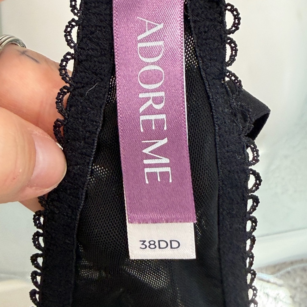 Adore Me Strappy Lace Bra 38DD Black Sheer Mesh Underwire Sexy - Picture 3 of 4